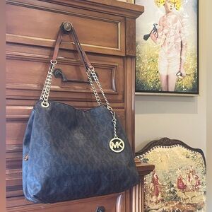 Michael Kors Jet Set Saffiano Monogram Shoulder Bag Brown